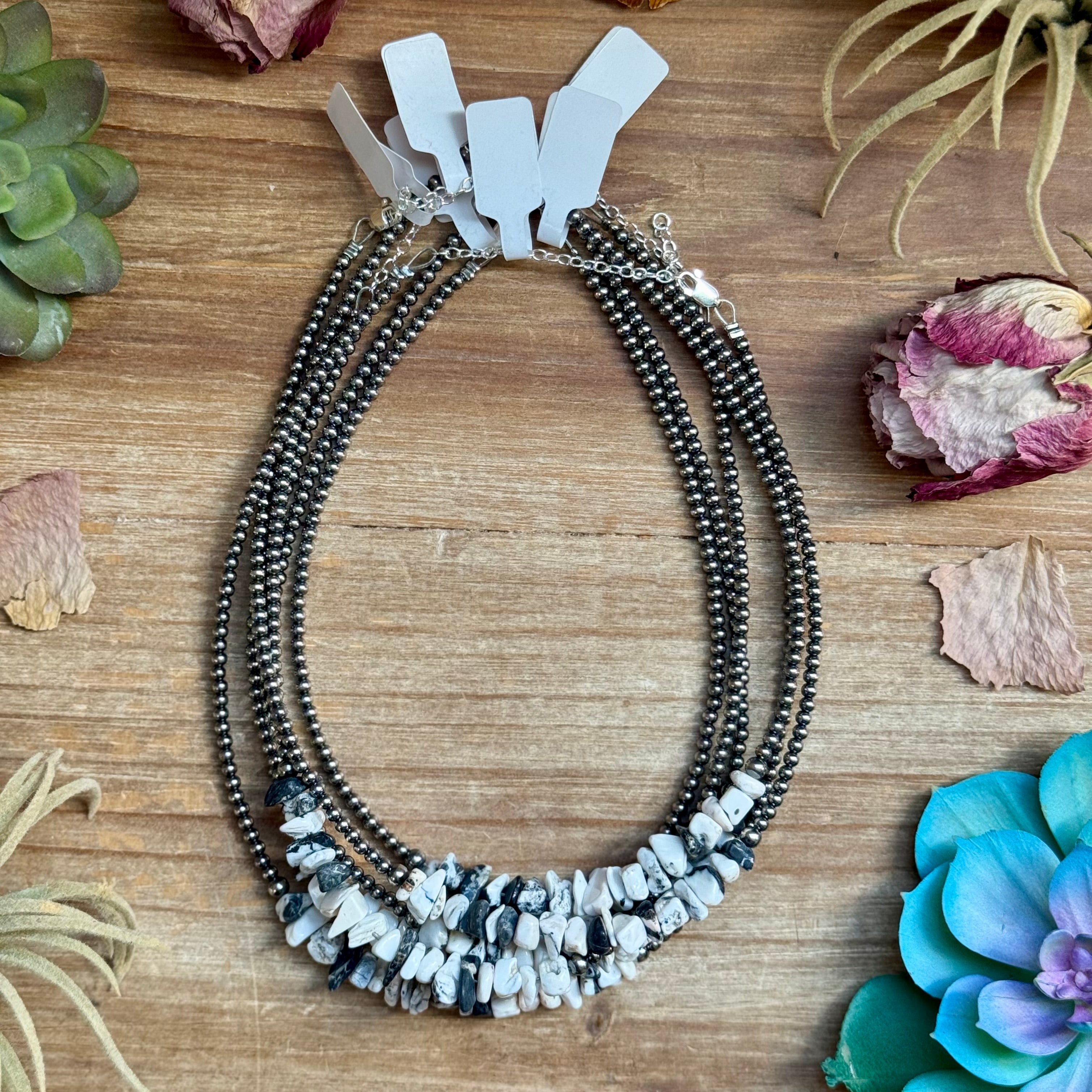 White Buffalo Choker Necklace – Sterling Silver Pearls - 14" | The Bijoux FAB