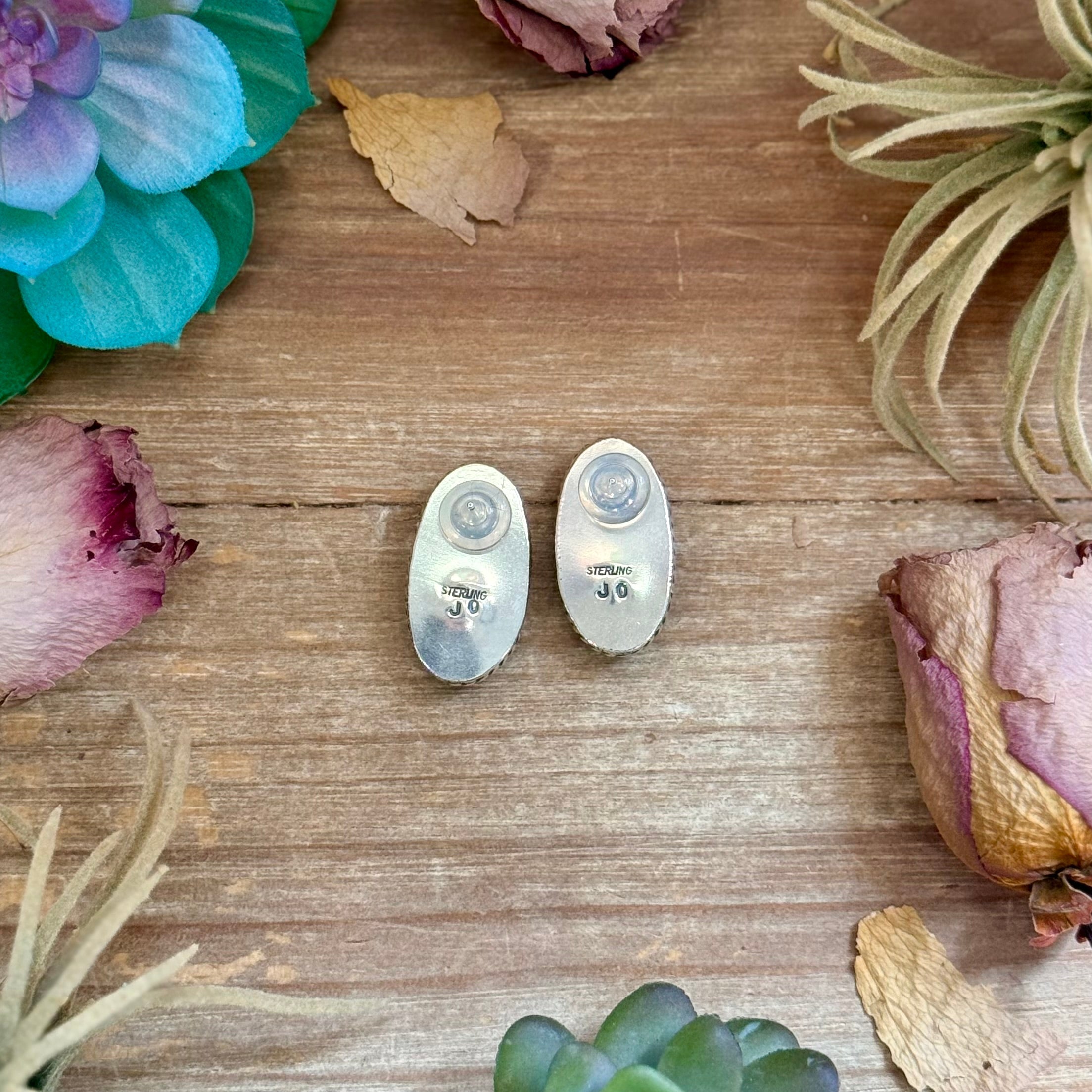 9 - Sterling Silver Ribbon Royston Turquoise Stud Earrings by Jason Ogg