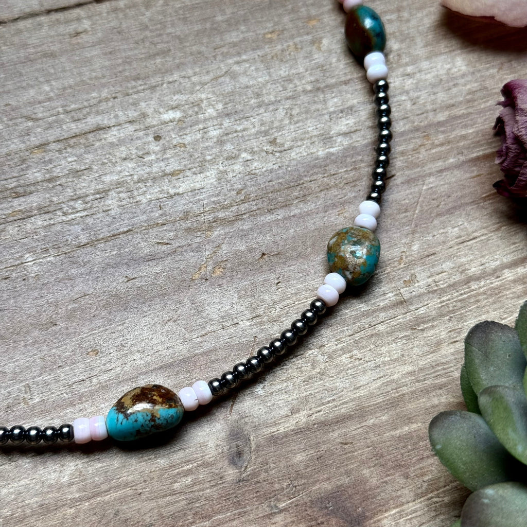 Pink Conch, Turquoise & Sterling Pearl Necklace – 15" | The Bijoux FAB
