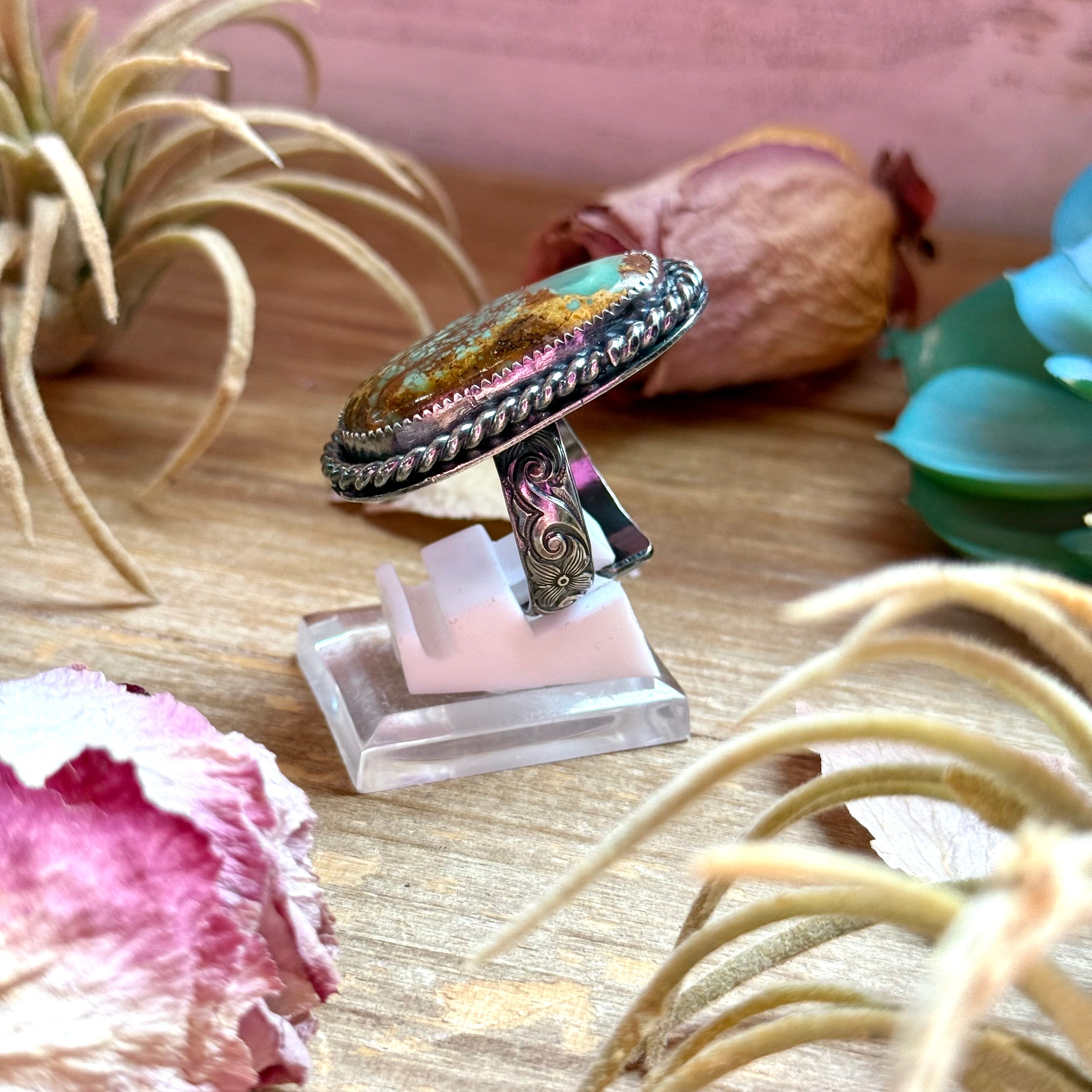 Turquoise Stone Sterling Silver Adjustable Statement Ring | The Bijoux FAB by MJ