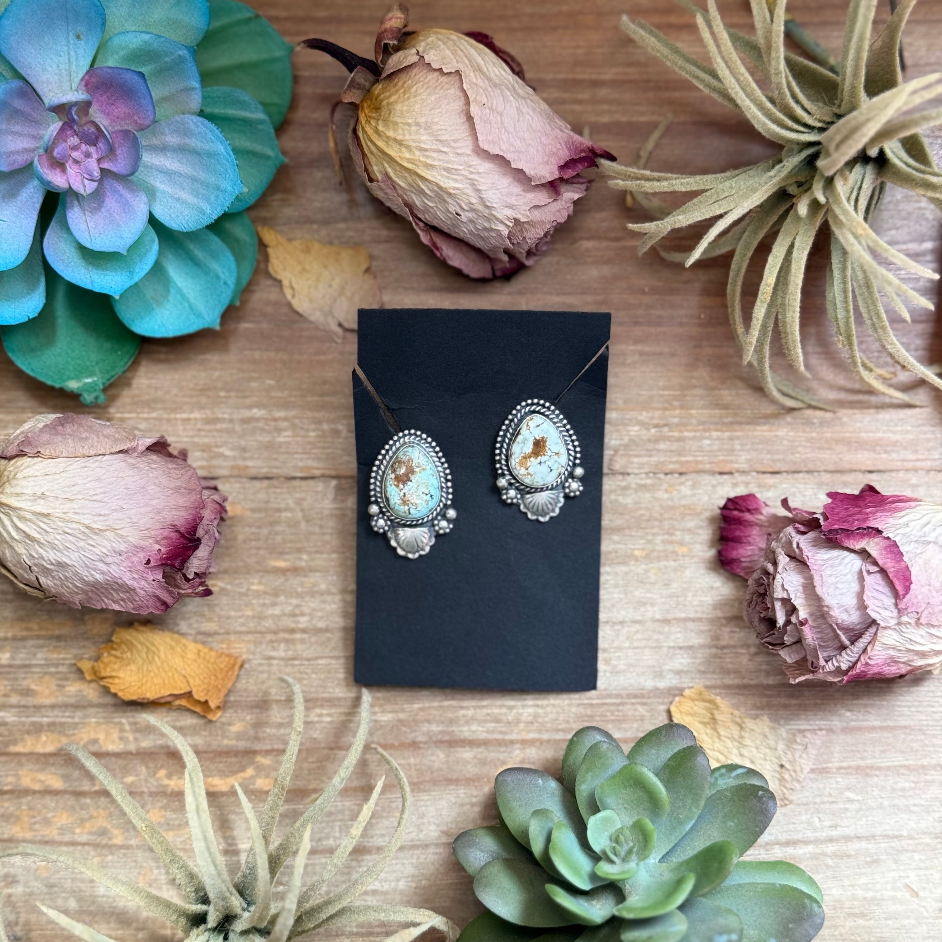 30 - Sterling Silver Dry Creek Turquoise Stud Earrings, $125 (MSRP $335), Artist Shay Pfeiffer