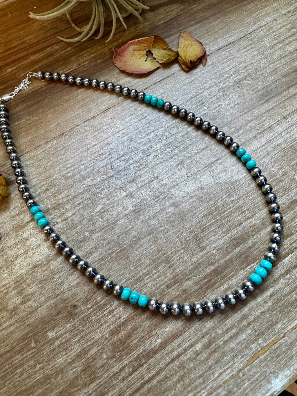 Blue Turquoise & Sterling Silver Pearl Necklace – 19" | The Bijoux FAB