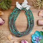 15” Heishi Turquoise Necklace – 4mm Turquoise & 5mm Sterling Silver Pearls