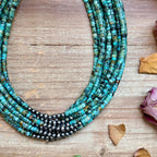 African Turquoise Heishi & Sterling Silver Pearl Choker | The Bijoux FAB