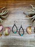 Mexican turquoise and sterling silver saucer pearl teardrop earrings western handmade jewelry by The Bijoux FAB.