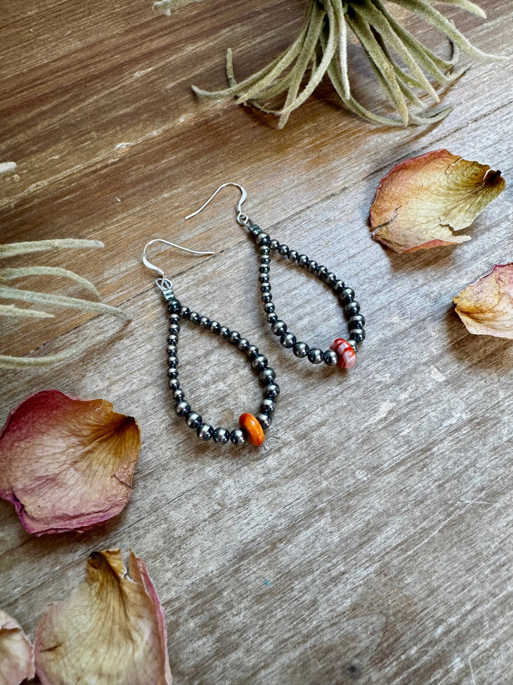 Coral Spiny Oyster Teardrop Earrings – Sterling Silver Western Dangle Earrings | The Bijoux FAB