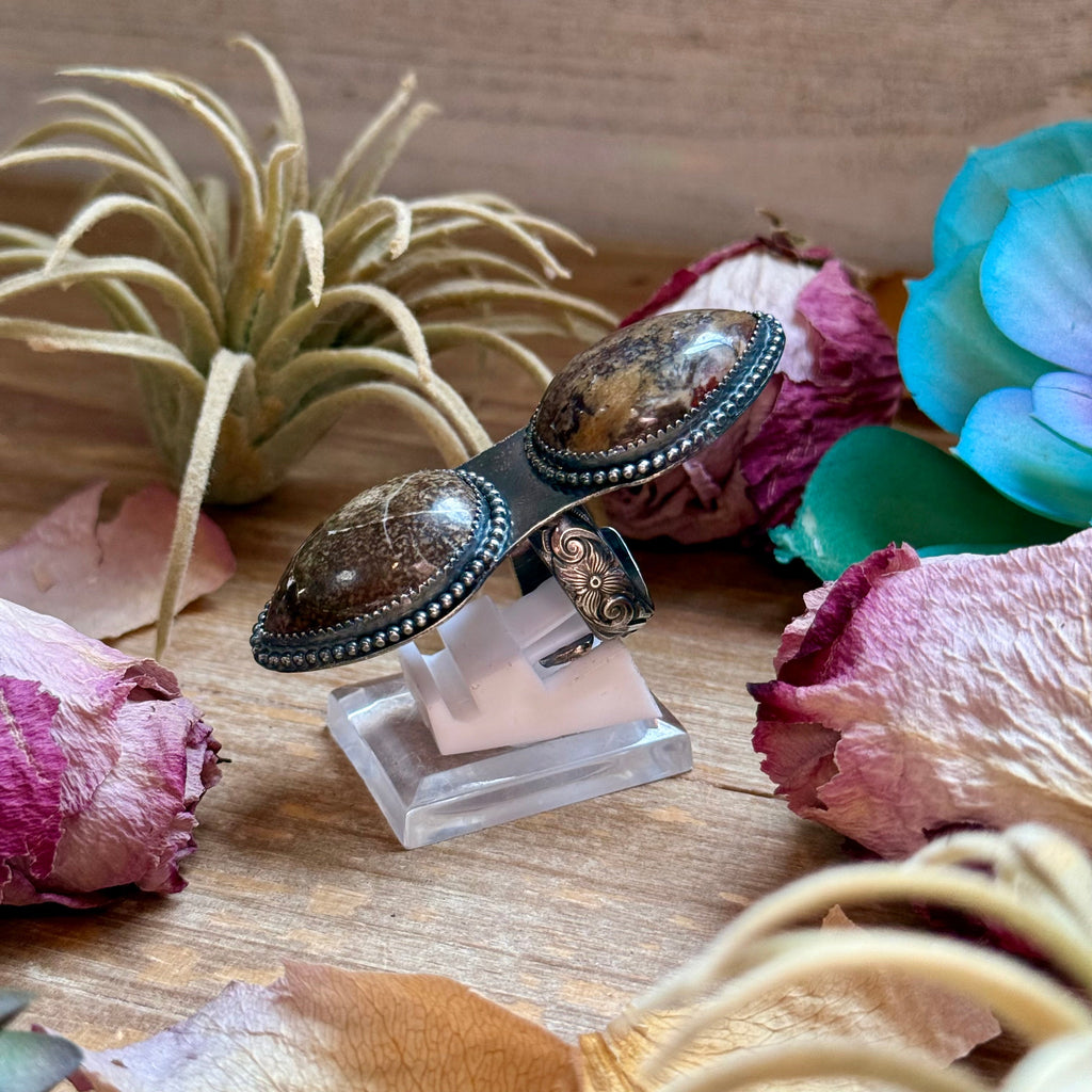 Brown Two-Stone Sterling Silver Adjustable Ring | The Bijoux FAB by MJ