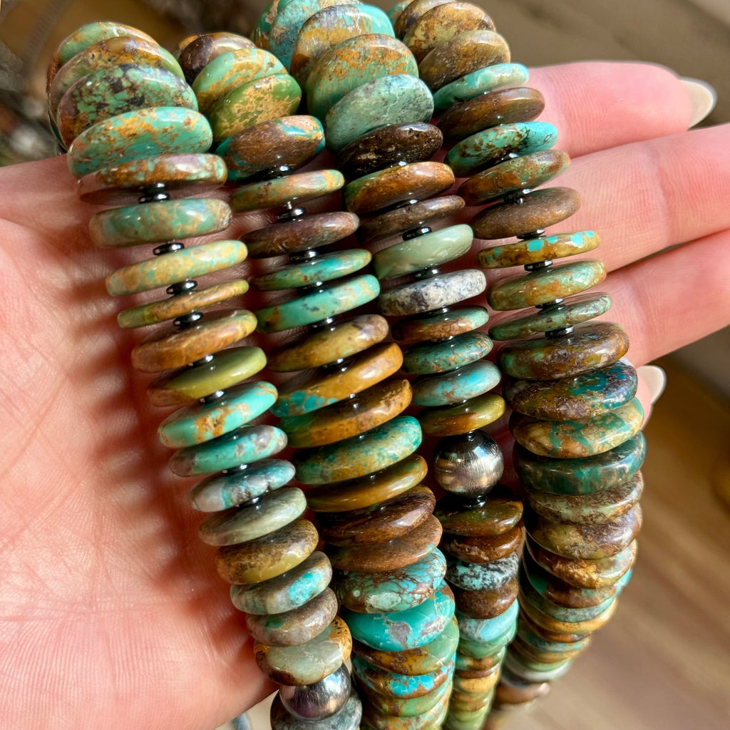 Dark Green Turquoise Graduated Necklace – Sterling Silver & Hematite - 23" | The Bijoux FAB