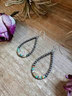 Green & Orange Heishi Earrings – Sterling Silver Pearls