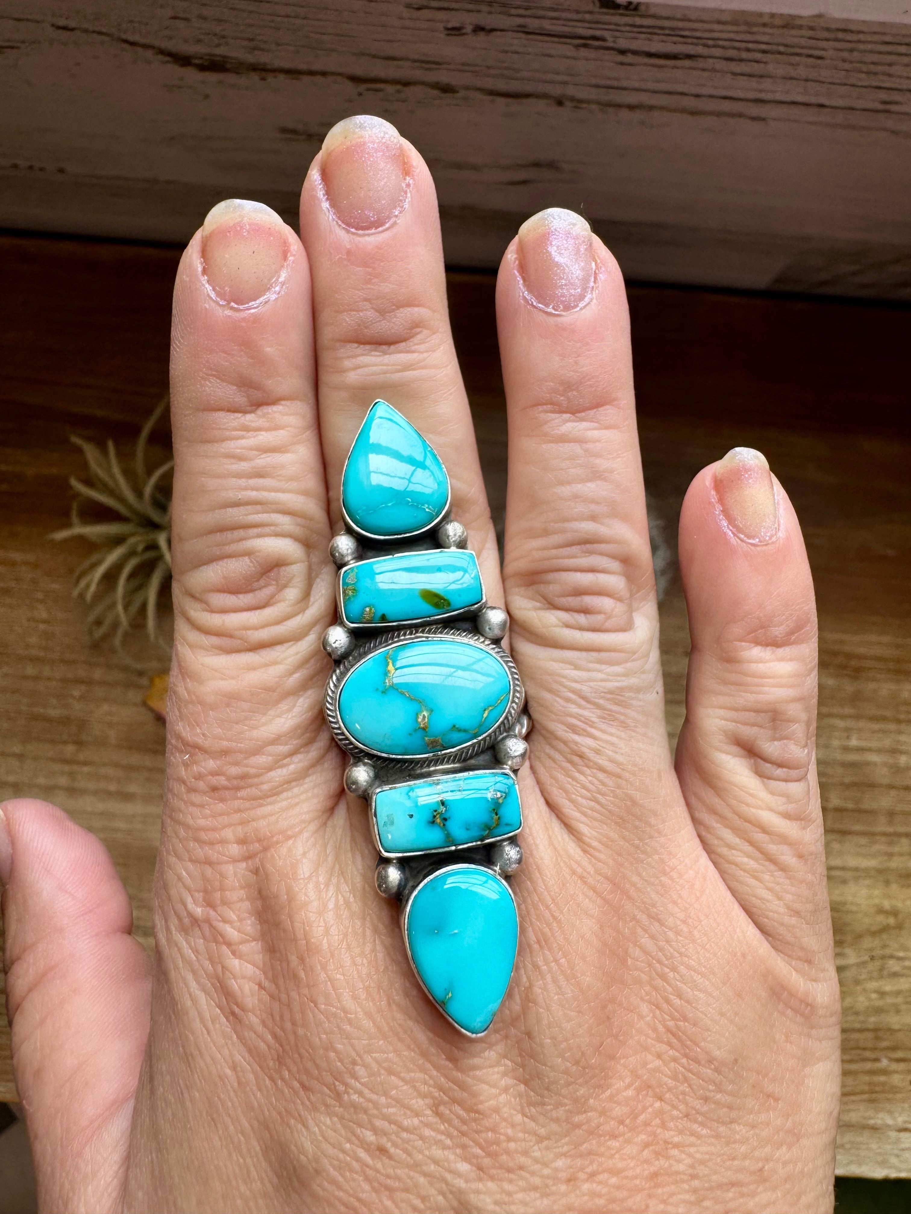 Big Ring- adjustable- Sonoran turquoise ring & sterling silver