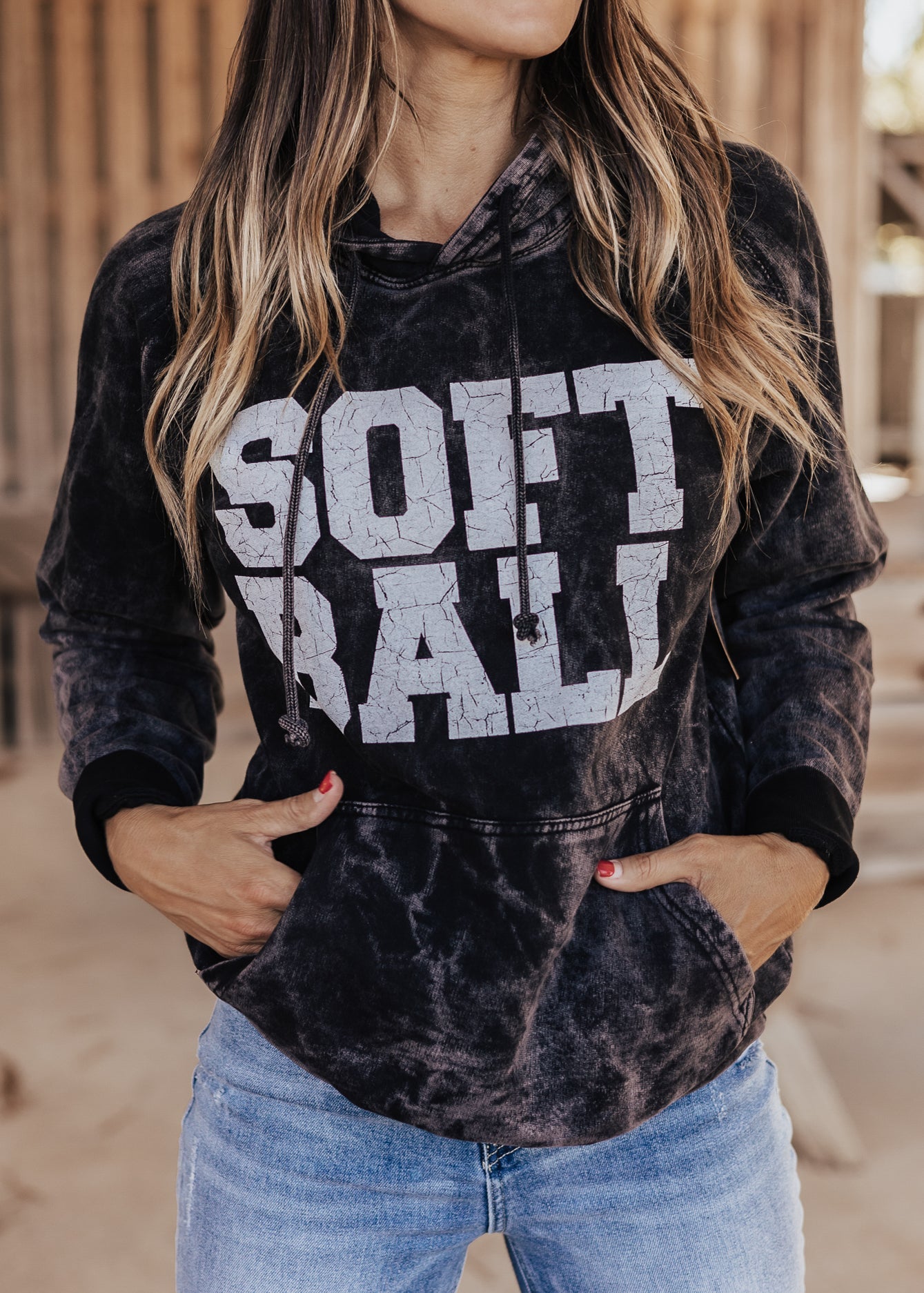 SOFTBALL Vintage Raglan Hoodie *Cloud Black (S-3X)