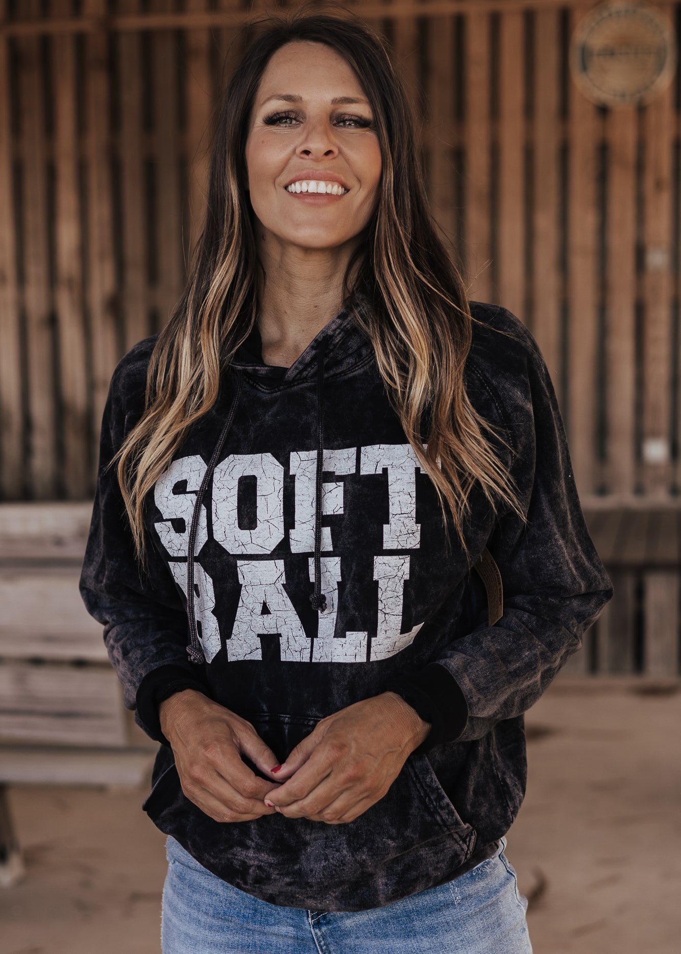 SOFTBALL Vintage Raglan Hoodie *Cloud Black (S-3X)