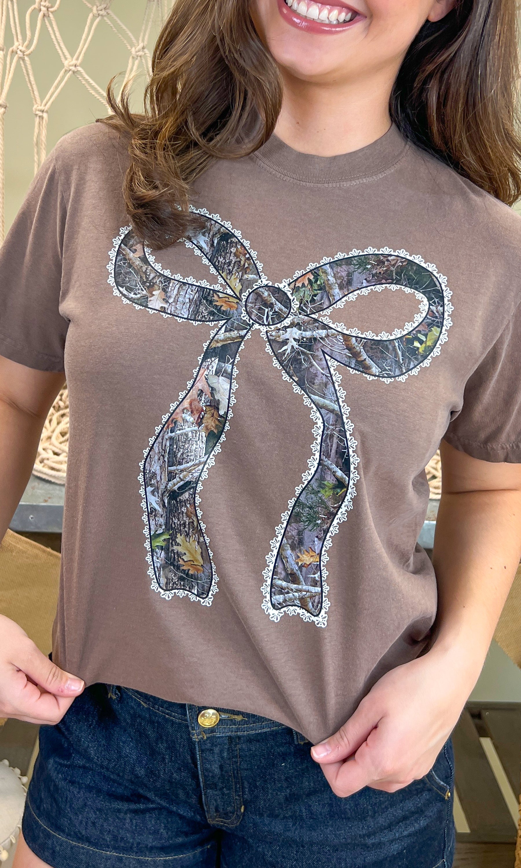 Camo Lace Bow Comfort Color Graphic T-Shirt