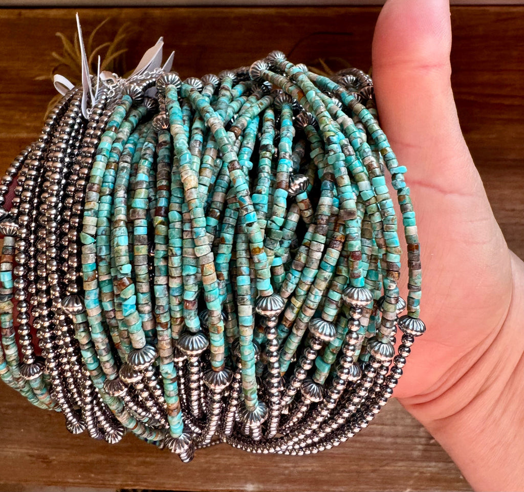 Blue Green Turquoise Heishi Choker – 3mm Turquoise Sterling Silver 14” Necklace | The Bijoux FAB