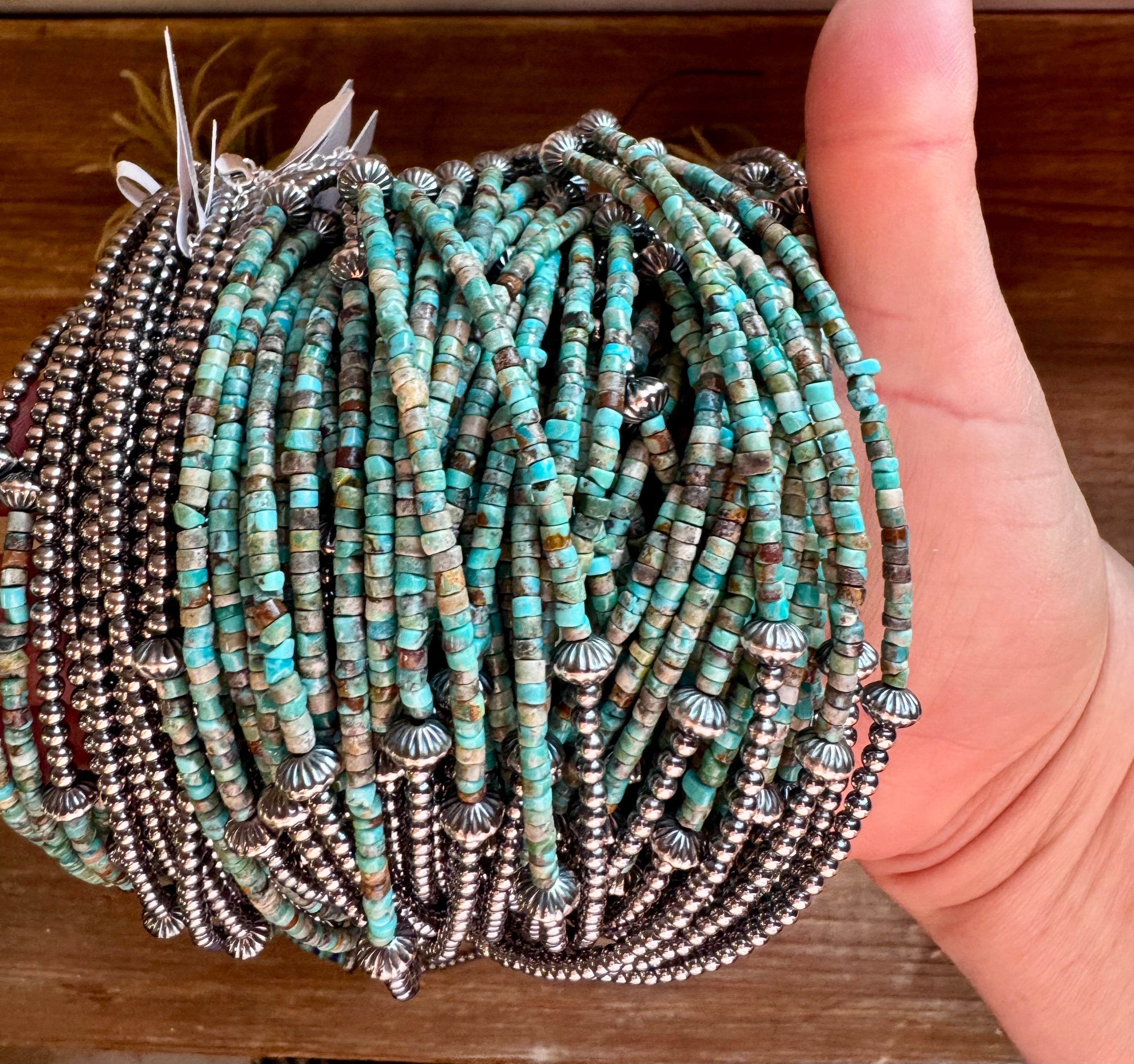 Blue Green Turquoise Heishi Choker – 3mm Turquoise Sterling Silver 14” Necklace | The Bijoux FAB