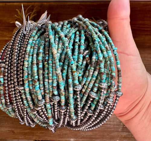 Blue Green Turquoise Heishi Choker – 3mm Turquoise Sterling Silver 14” Necklace | The Bijoux FAB
