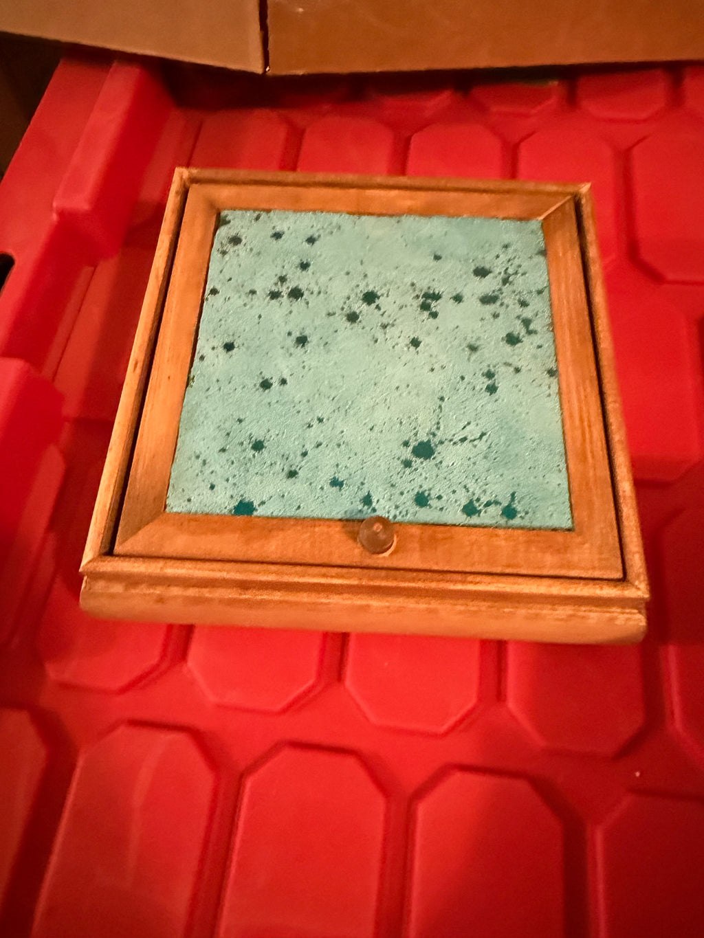Punchy Red Mare Cowhide n leather 7.5”wooden jewelry box *Turquoise cowhide