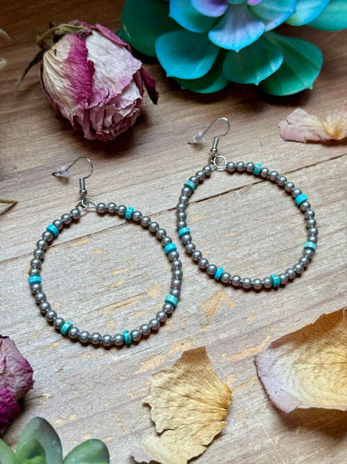 Blue Variscite Turquoise & Silver Beaded Hoop Earrings | The Bijoux FAB