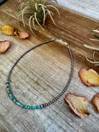 Blue Green Turquoise Heishi Choker – 3mm Turquoise Sterling Silver 14” Necklace | The Bijoux FAB