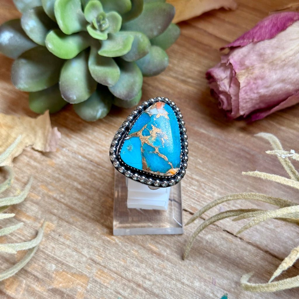 MJ Turquoise Mohave & Spiny Oyster Ring – Sterling Silver Adjustable Band