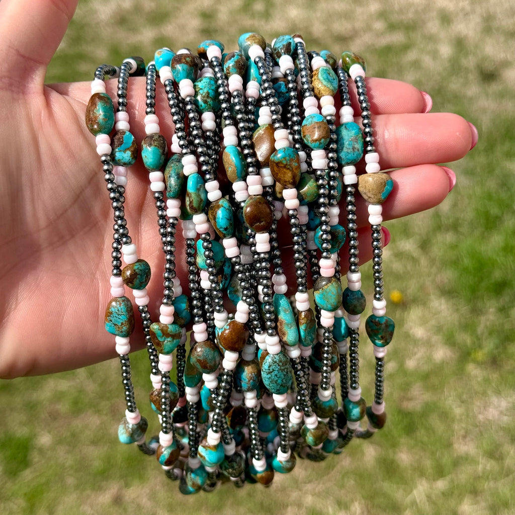 Pink Conch, Turquoise & Sterling Pearl Necklace – 15" | The Bijoux FAB