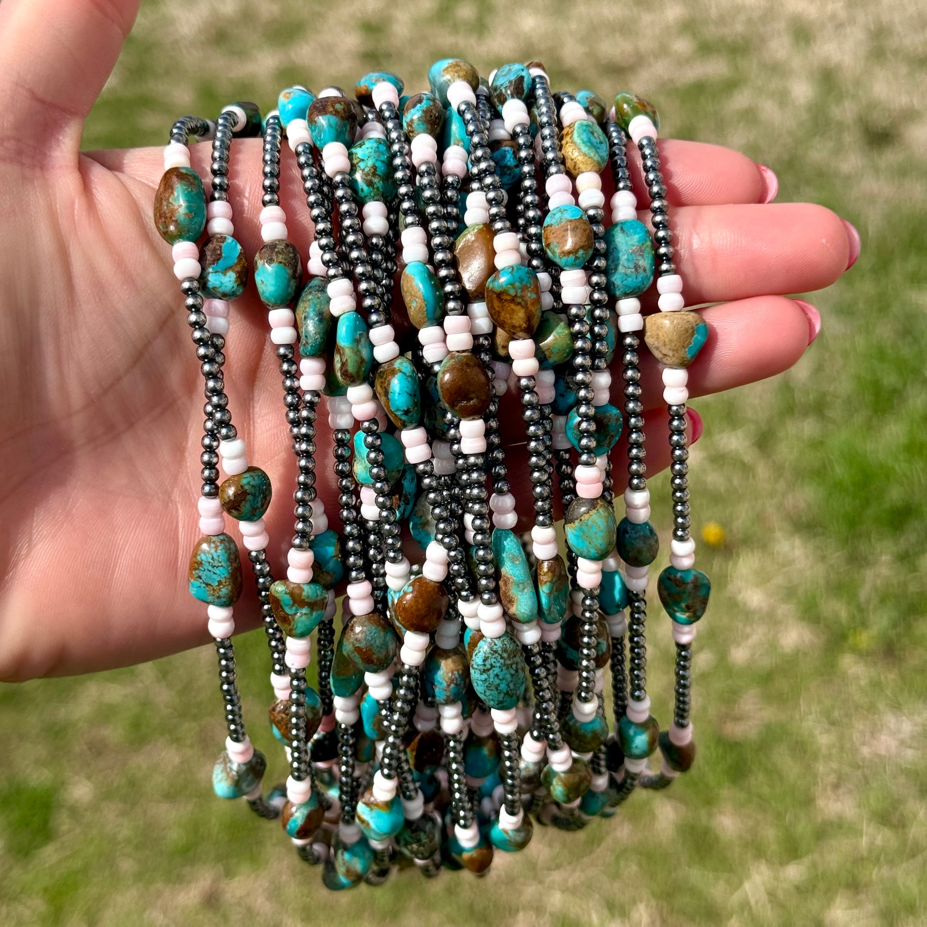 Pink Conch, Turquoise & Sterling Pearl Necklace – 15" | The Bijoux FAB