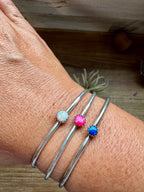 Small Opal Sterling Silver Cuff Bracelet – Pink Blue or White Opal | Native Made Western Jewelry
