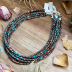 Sea Sediment Necklace – Blue & Pink Rondelle Choker 17” Sterling Silver | The Bijoux FAB