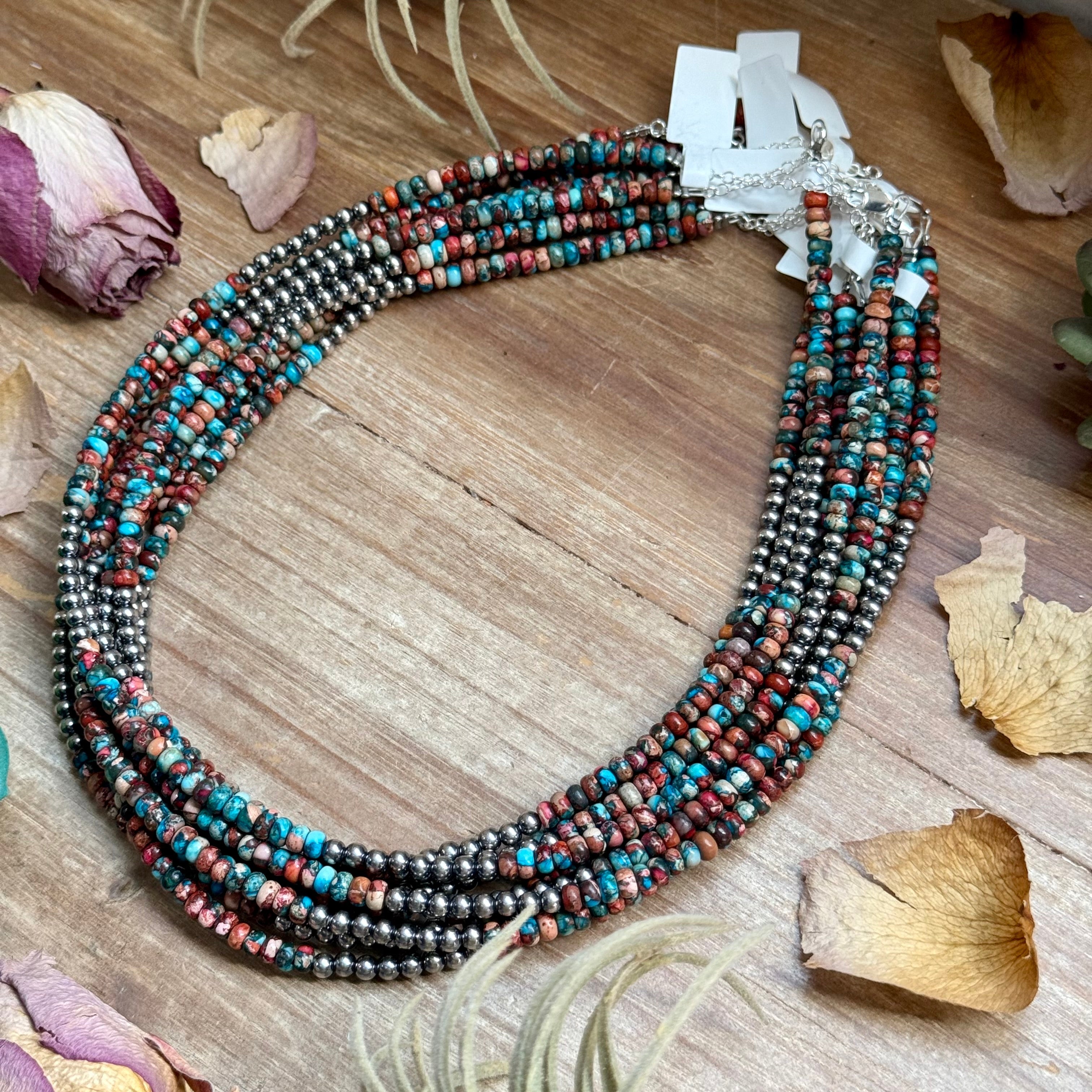 Sea Sediment Necklace – Blue & Pink Rondelle Choker 17” Sterling Silver | The Bijoux FAB