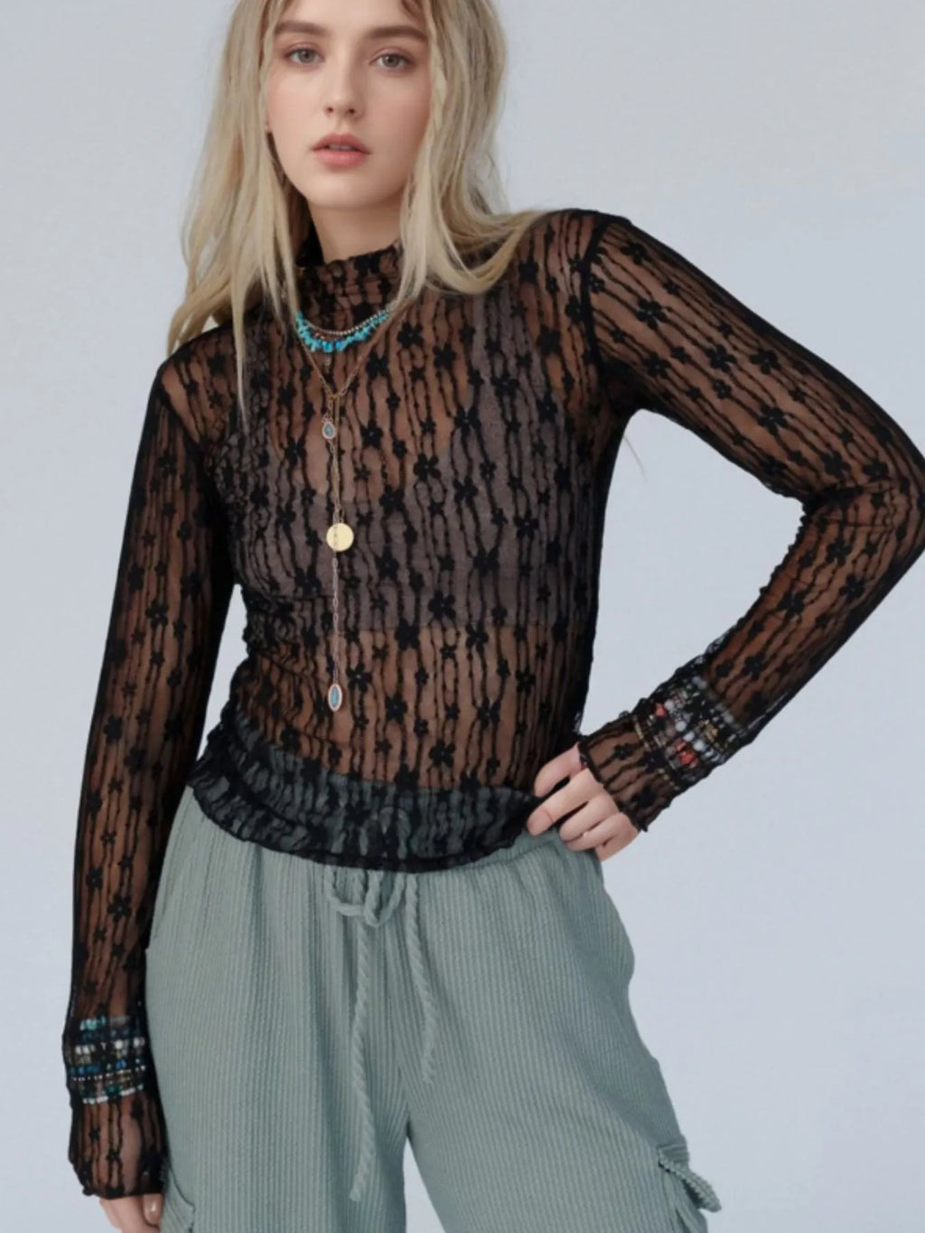 mesh lace see through blouse for women in black great for layering