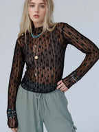 mesh lace see through blouse for women in black great for layering