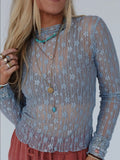 mesh lace see through blouse for women in blue great for layering