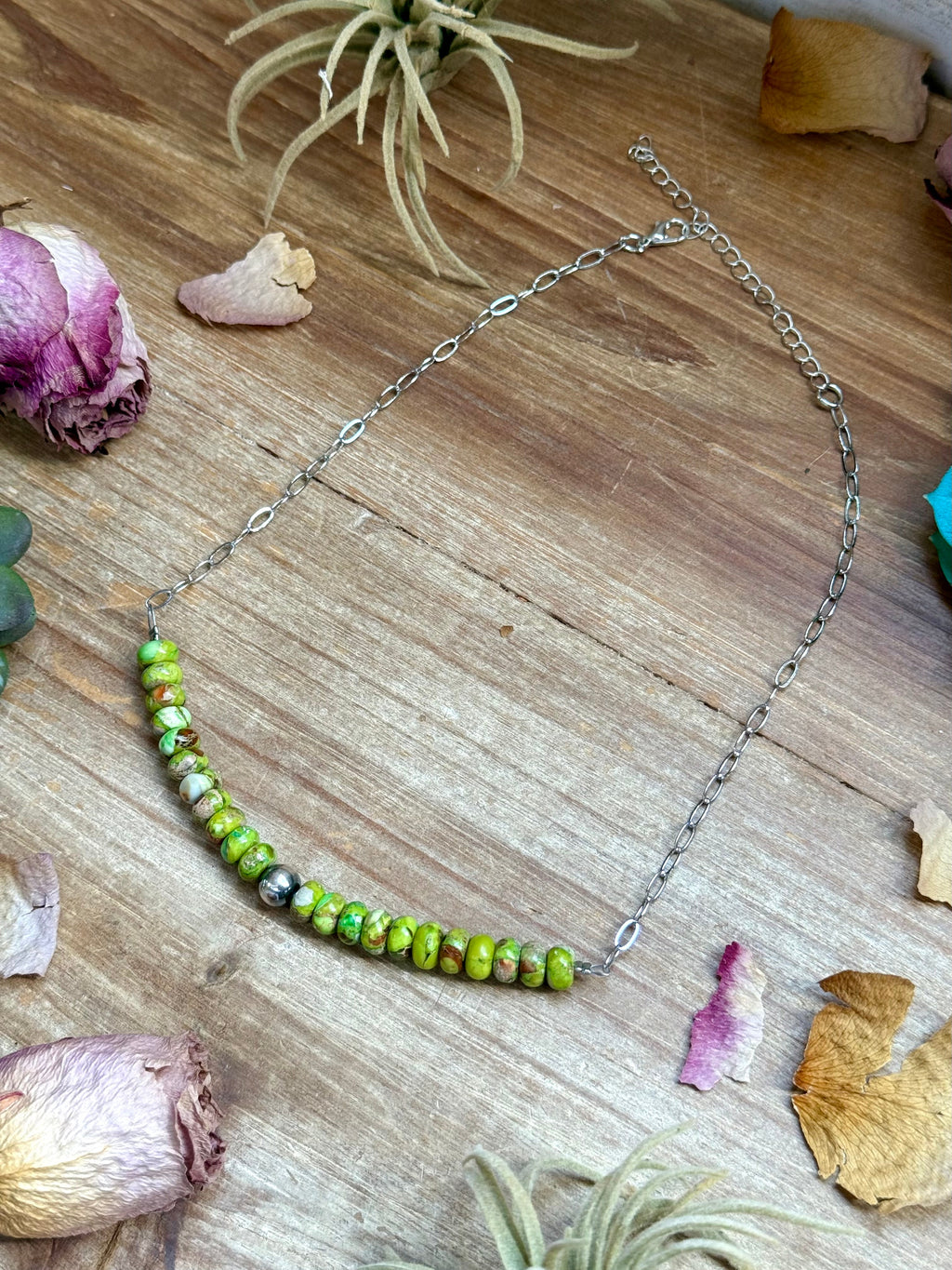 Green Variscite Paperclip Necklace – Sterling Silver Accent - 16" | The Bijoux FAB