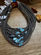 Golden Hill Turquoise Choker – Sterling Silver Pearls 3mm | Rare Turquoise Necklace | The Bijoux FAB