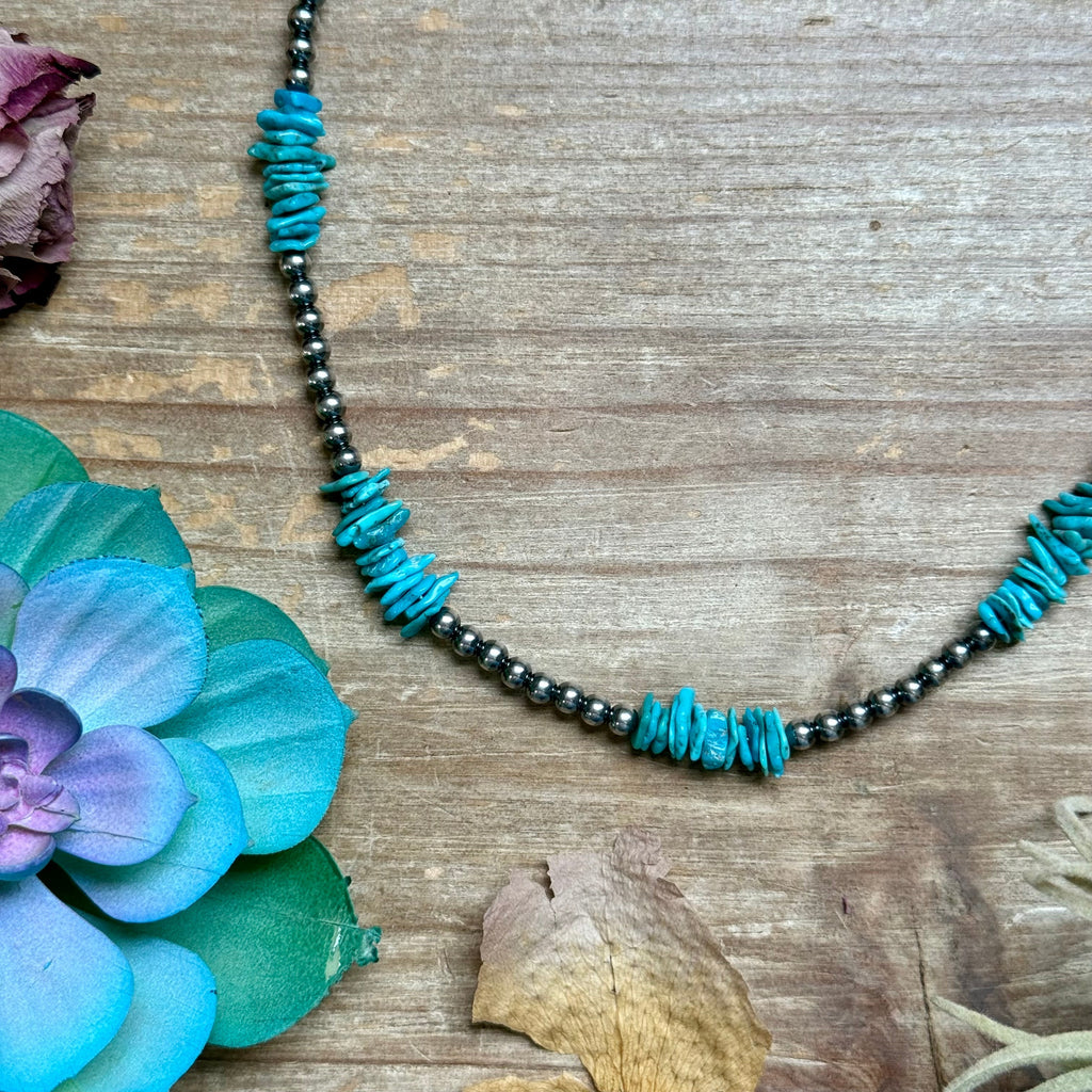 Natural Turquoise Chip Necklace – 16”  | The Bijoux FAB