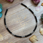 Black Onyx & Sterling Pearl Necklace 16.5”