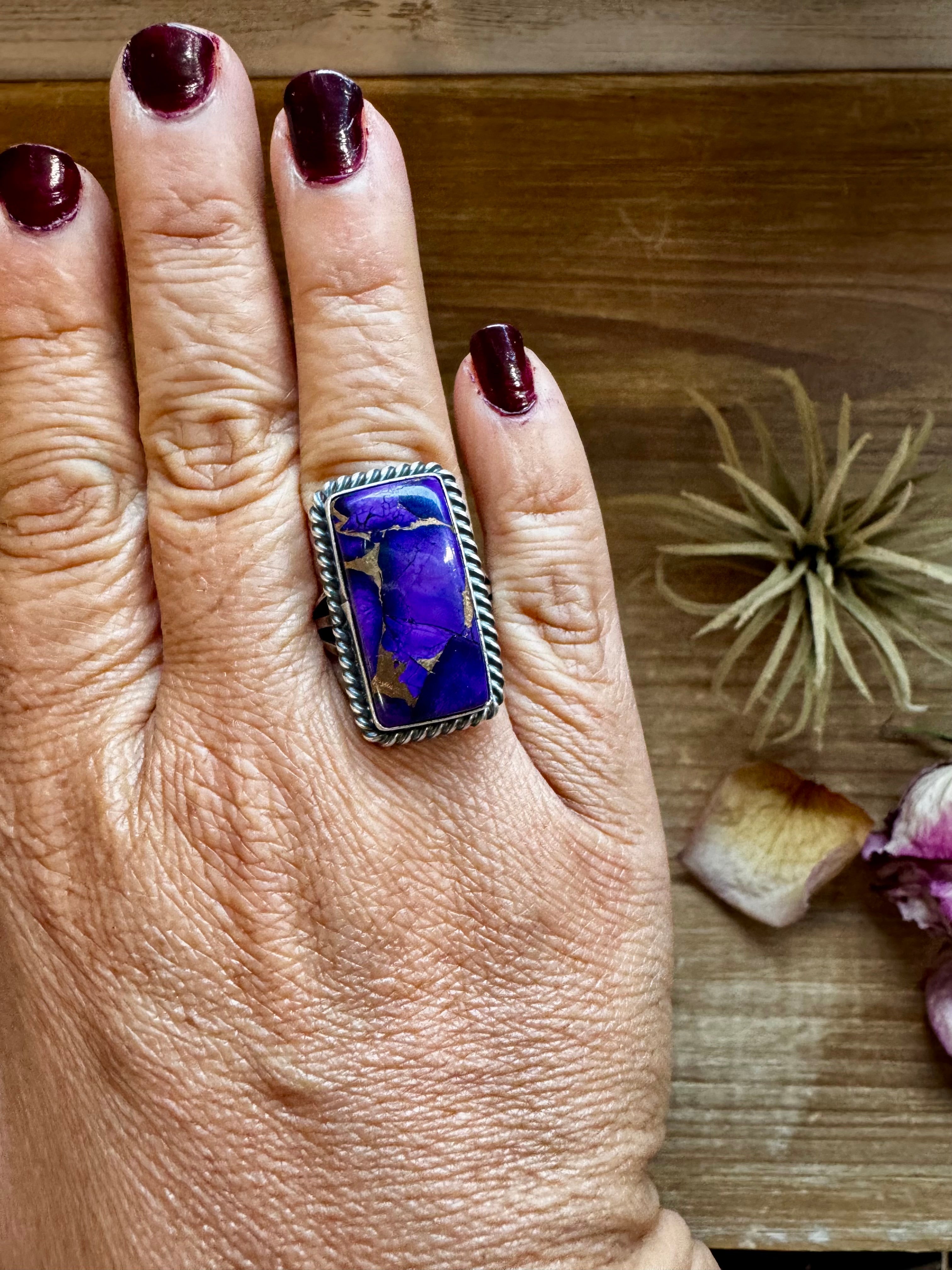 Purple Dahlia Sterling Silver Ring – Size 8 | Native Artist M. Spencer