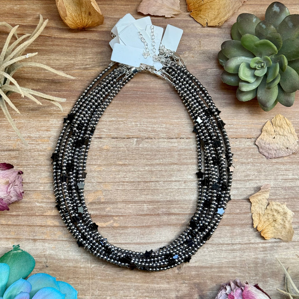 Black Onyx Star Necklace – Sterling Silver Pearls - 15" | The Bijoux FAB