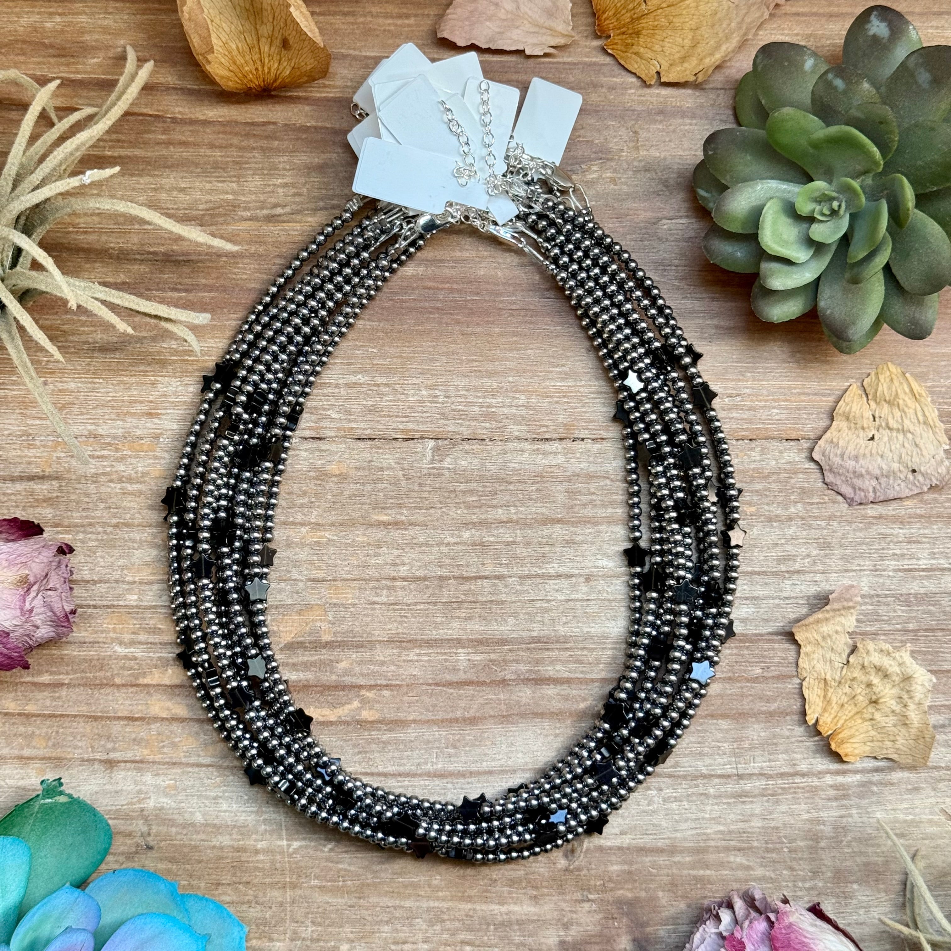 Black Onyx Star Necklace – Sterling Silver Pearls - 15" | The Bijoux FAB