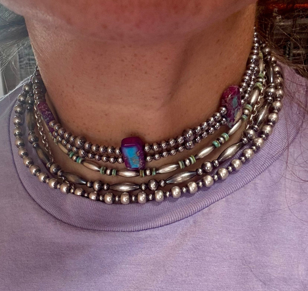 Green Blue Variscite Turquoise Double Strand Necklace – Sterling Silver Pearls 13” Choker | The Bijoux FAB