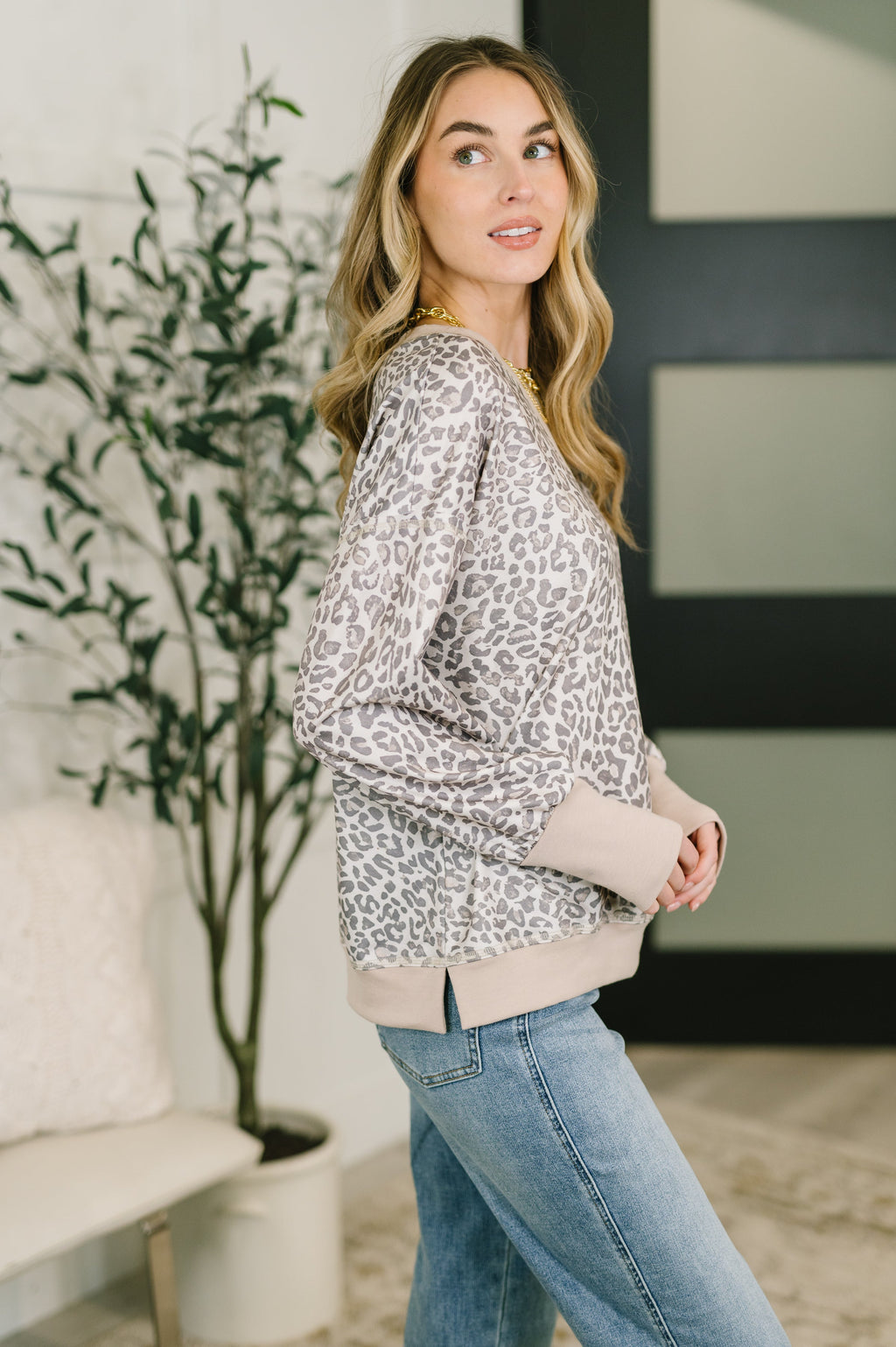 Leopard French Terry Pullover – Crew Neck Relaxed Sweatshirt