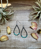 Turquoise heishi and sterling silver pearl teardrop earrings western handmade jewelry by The Bijoux FAB.