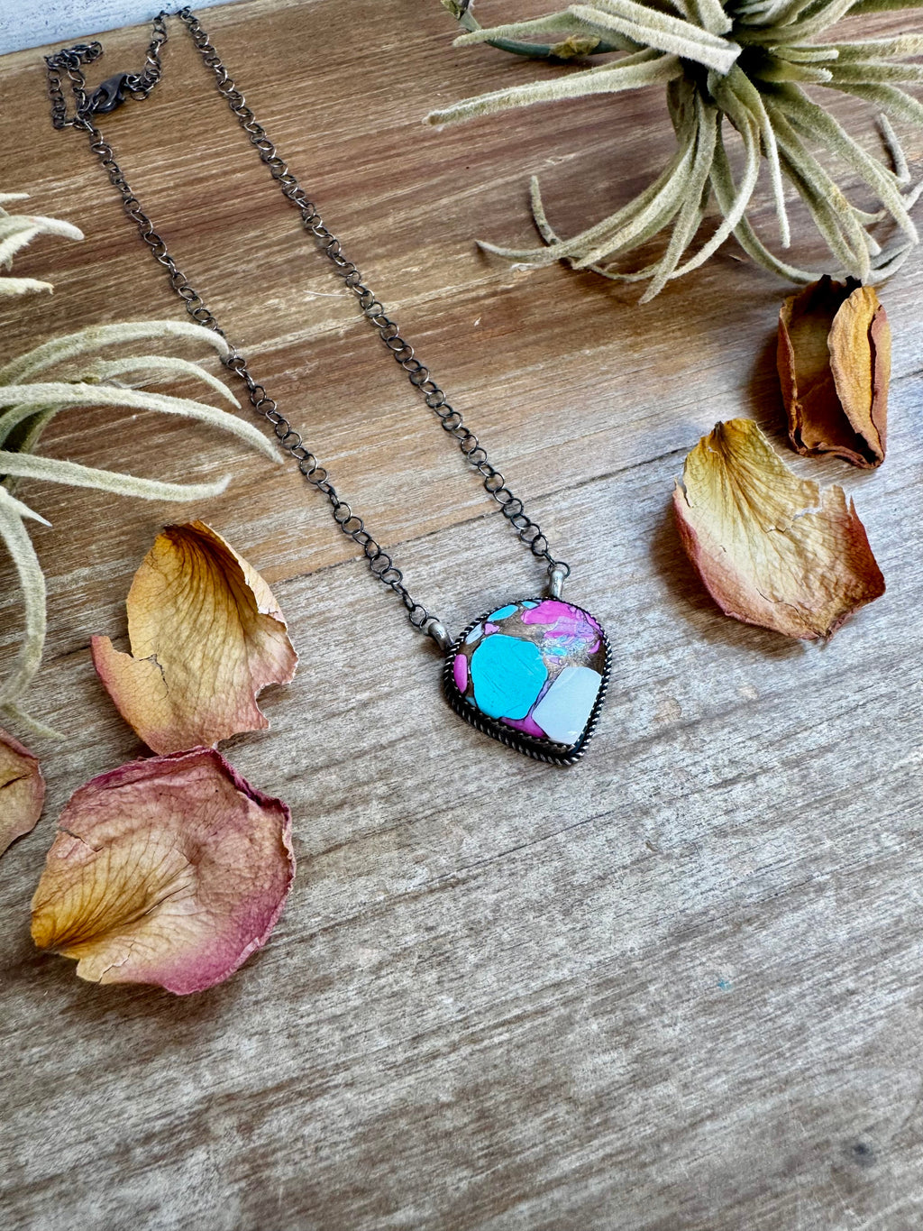 Cotton Candy Turquoise Sterling Silver Necklace – Freeform Stone – 18” | Navajo Artist Tia Long