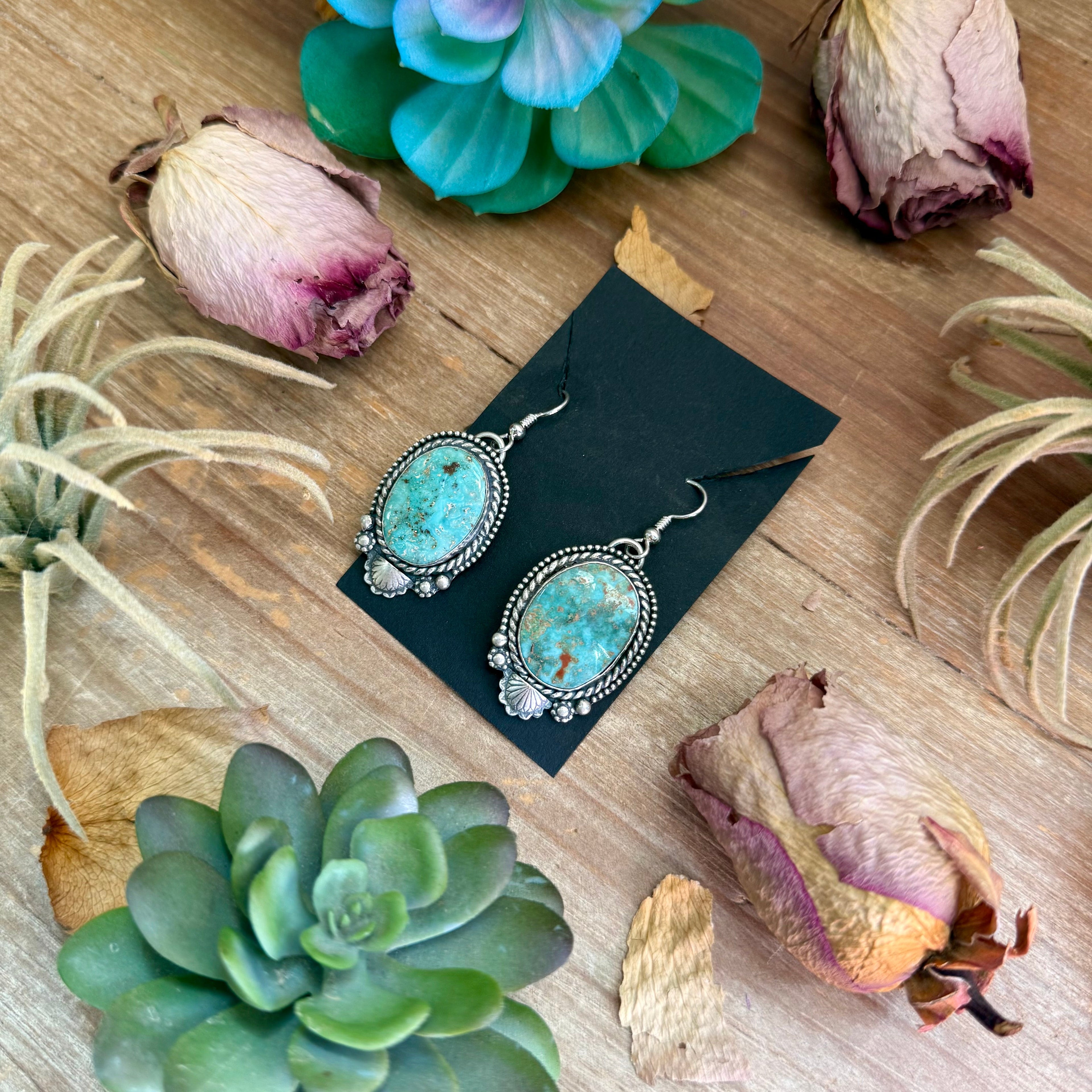 26 - Sterling Silver Cripple Creek Turquoise Dangle Earrings by Shay Pfeiffer