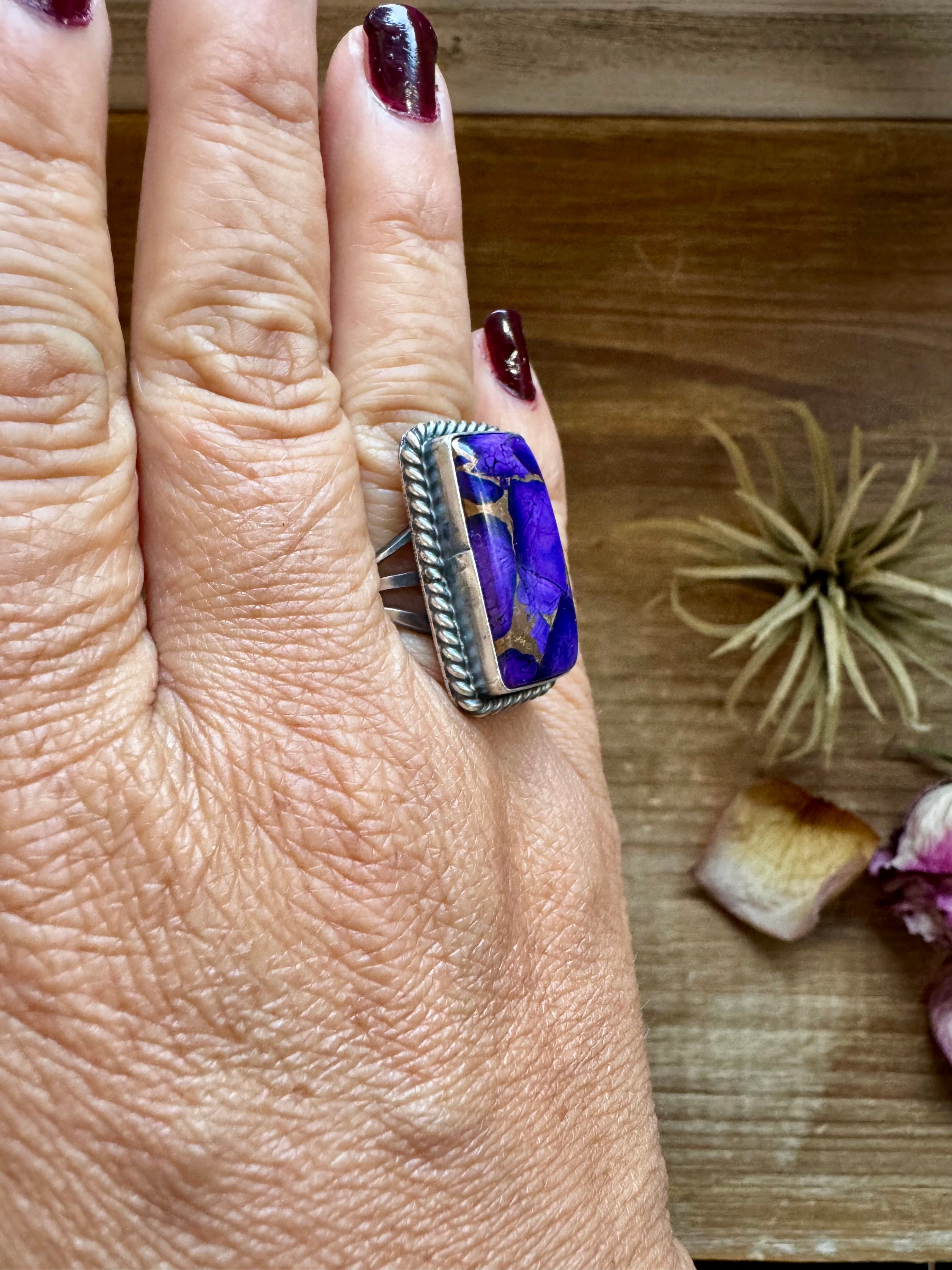 Purple Dahlia Sterling Silver Ring – Size 8 | Native Artist M. Spencer