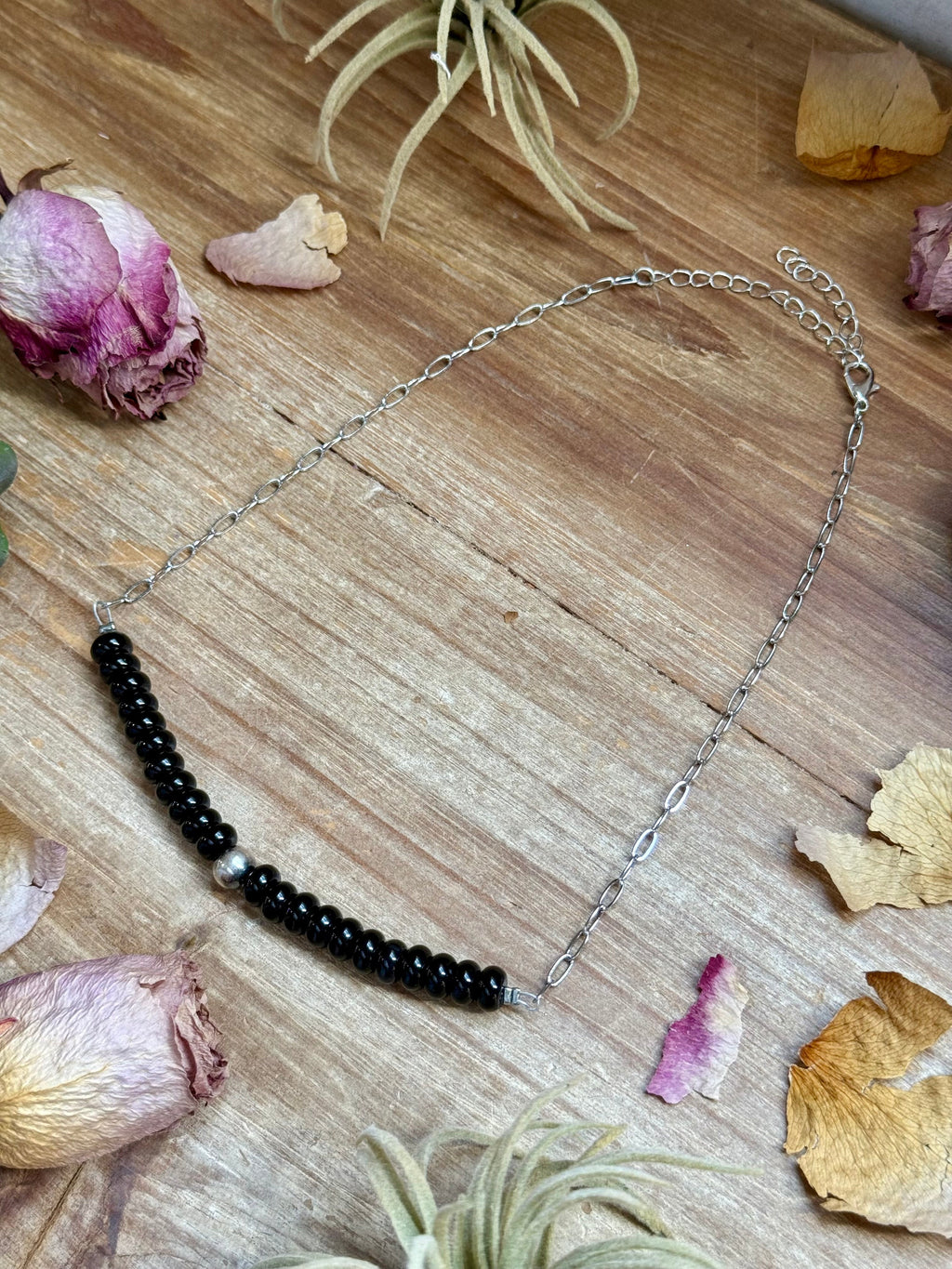 Black Onyx Paperclip Necklace – Sterling Silver Accent - 16" | The Bijoux FAB