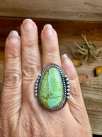 Green Turquoise Statement Ring – Adjustable Sterling Silver Western Jewelry