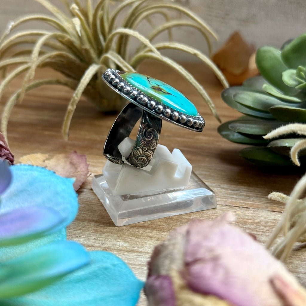 Blue Turquoise Statement Ring – Sterling Silver Adjustable Ring by MJ | The Bijoux FAB