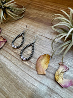 Smaller Sterling saucer Silver Pearls earrings teardrop - With Pink Conch