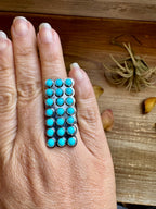 Kingman Turquoise Statement Ring – 21 Stone Rectangle Adjustable Sterling Silver